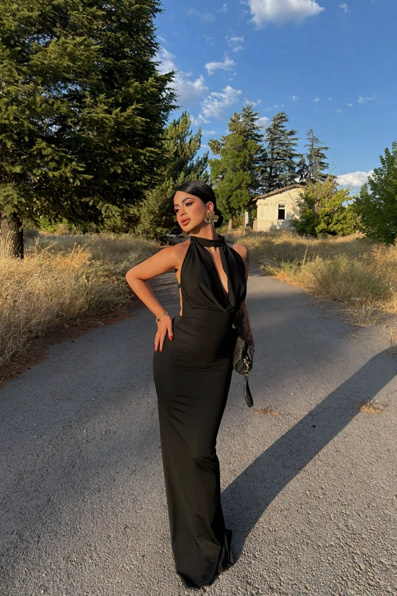 Siyah Vogue Degaje Maxi Elbise