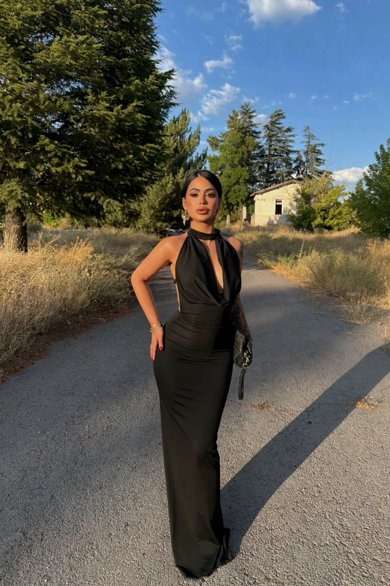 Siyah Vogue Degaje Maxi Elbise