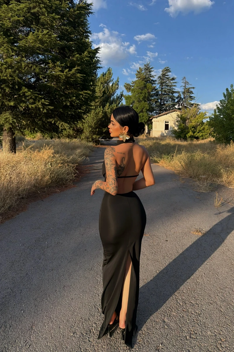 Siyah Vogue Degaje Maxi Elbise