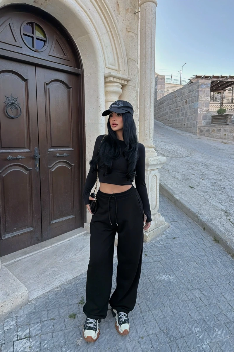 Siyah Yüksek Bel Basic Jogger Eşofman