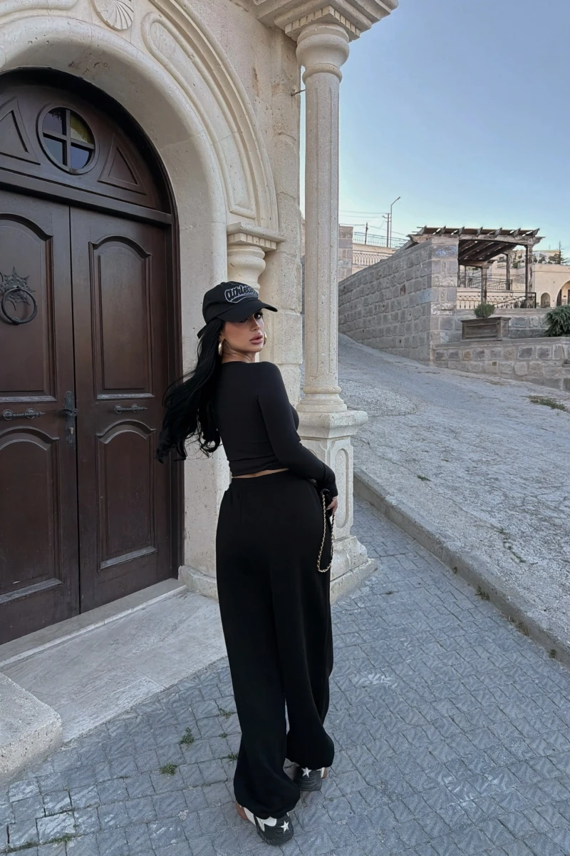 Siyah Yüksek Bel Basic Jogger Eşofman