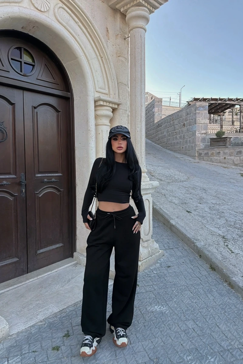 Siyah Yüksek Bel Basic Jogger Eşofman