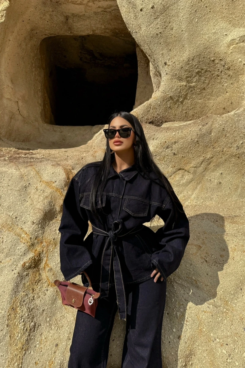 Straight Kuşaklı Denim Takım