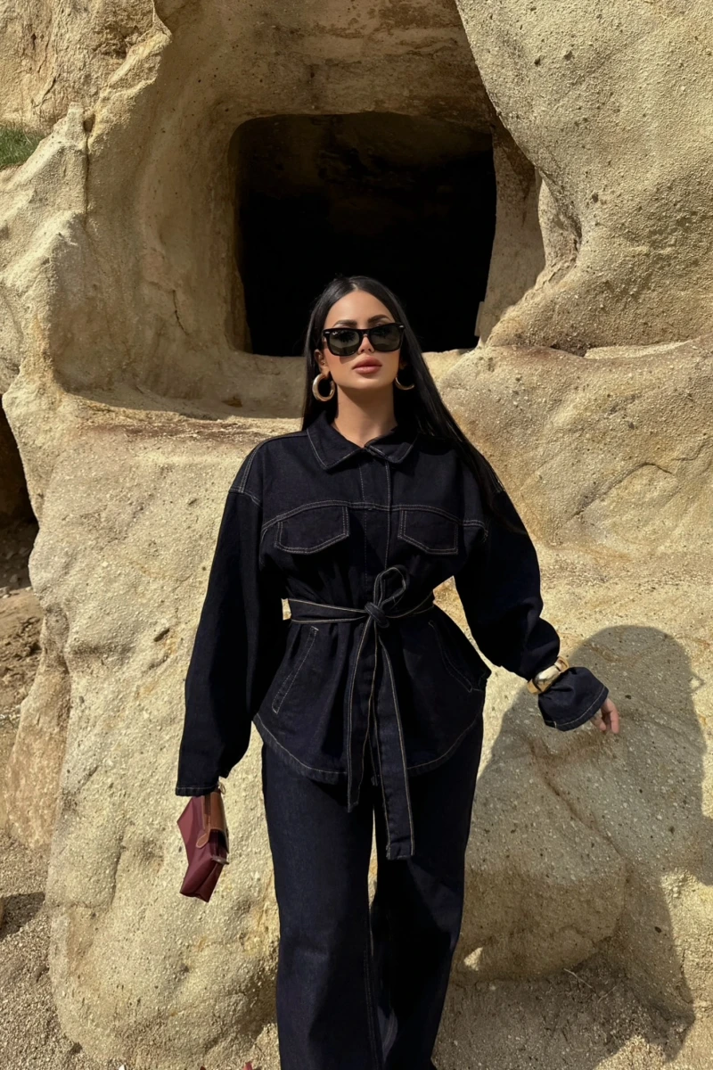 Straight Kuşaklı Denim Takım