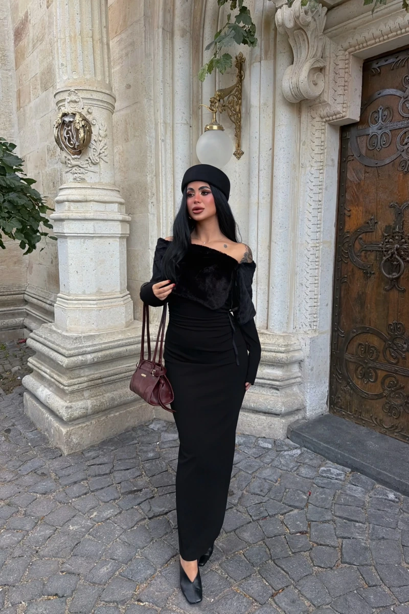 Valeria Kürklü Krep Elbise