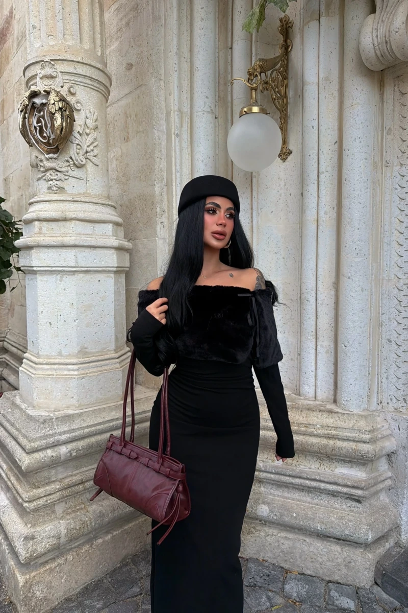 Valeria Kürklü Krep Elbise