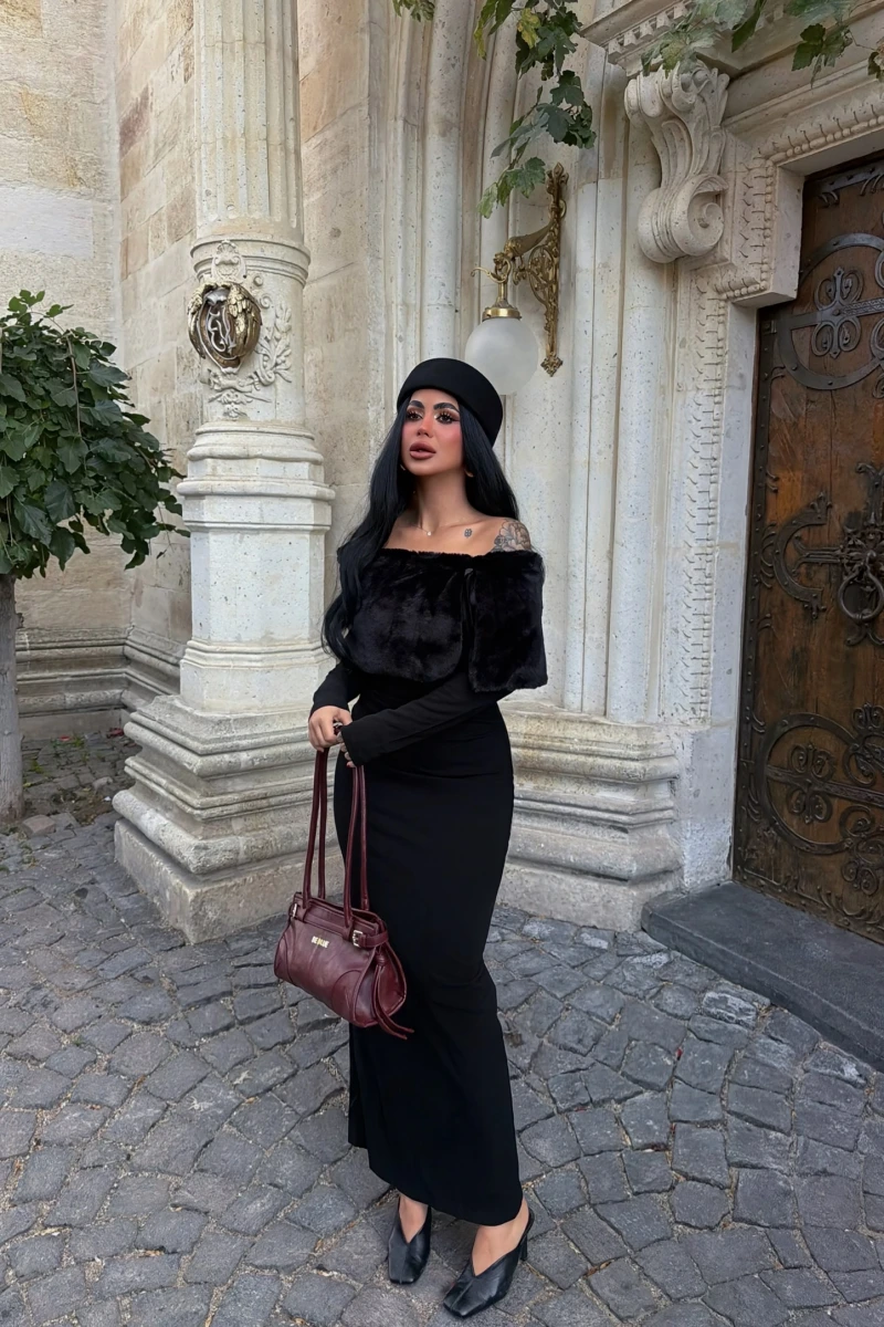 Valeria Kürklü Krep Elbise