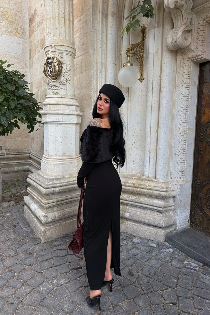 Valeria Kürklü Krep Elbise