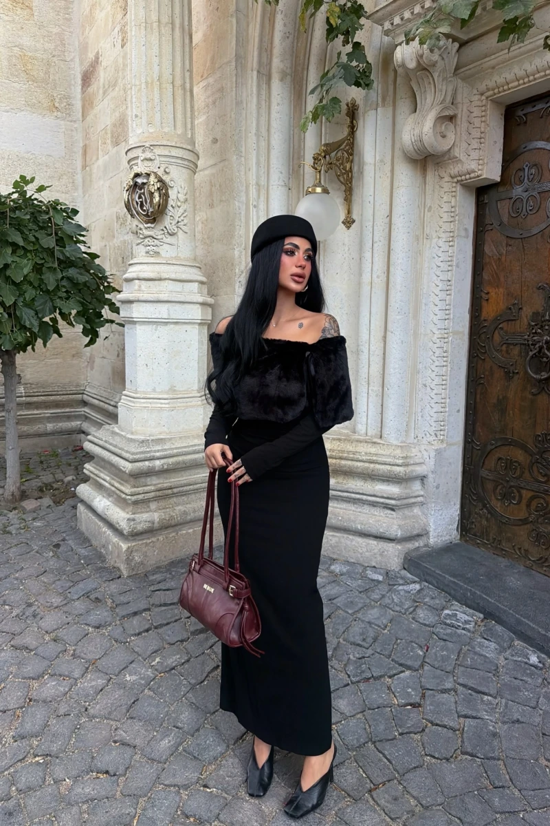 Valeria Kürklü Krep Elbise