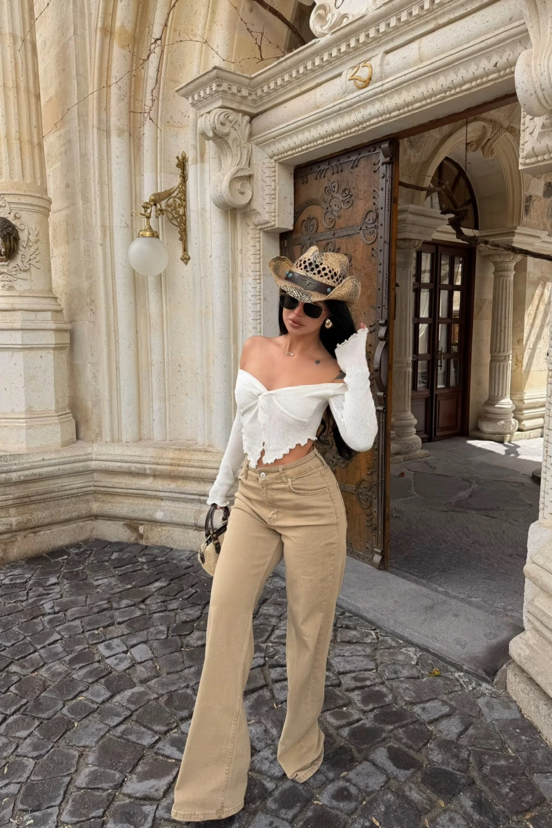 Wide Leg Beige Pantolon