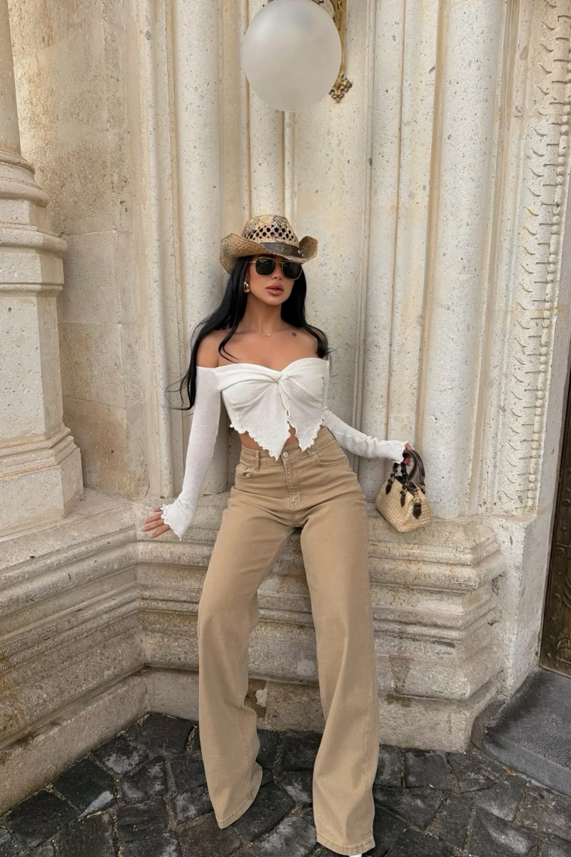 Wide Leg Beige Pantolon