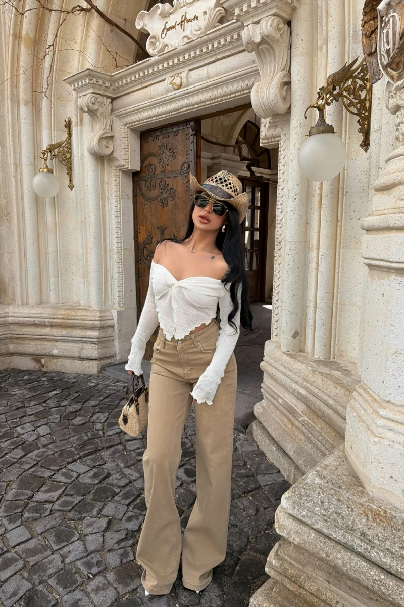 Wide Leg Beige Pantolon