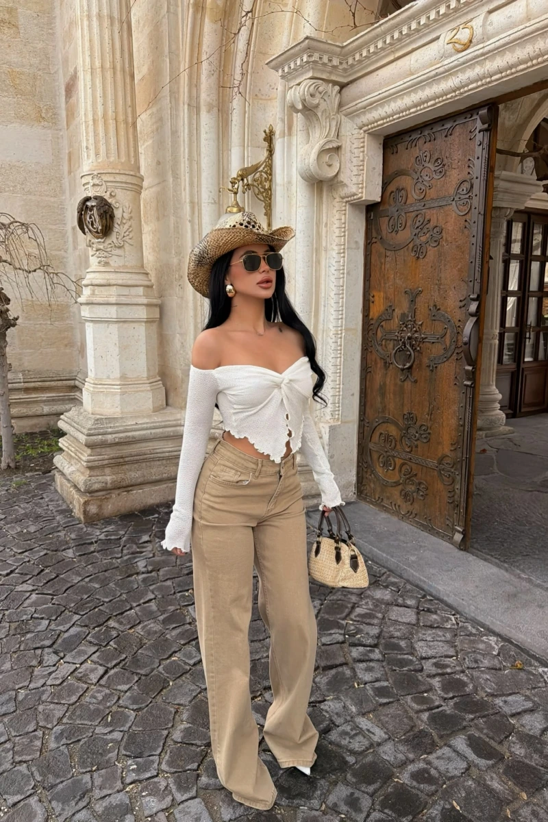 Wide Leg Beige Pantolon