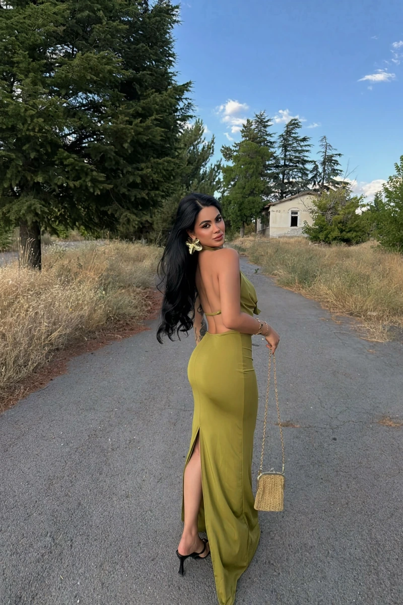 Yeşil Vogue Degaje Maxi Elbise