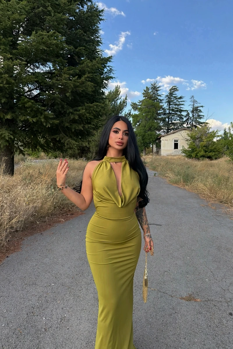 Yeşil Vogue Degaje Maxi Elbise