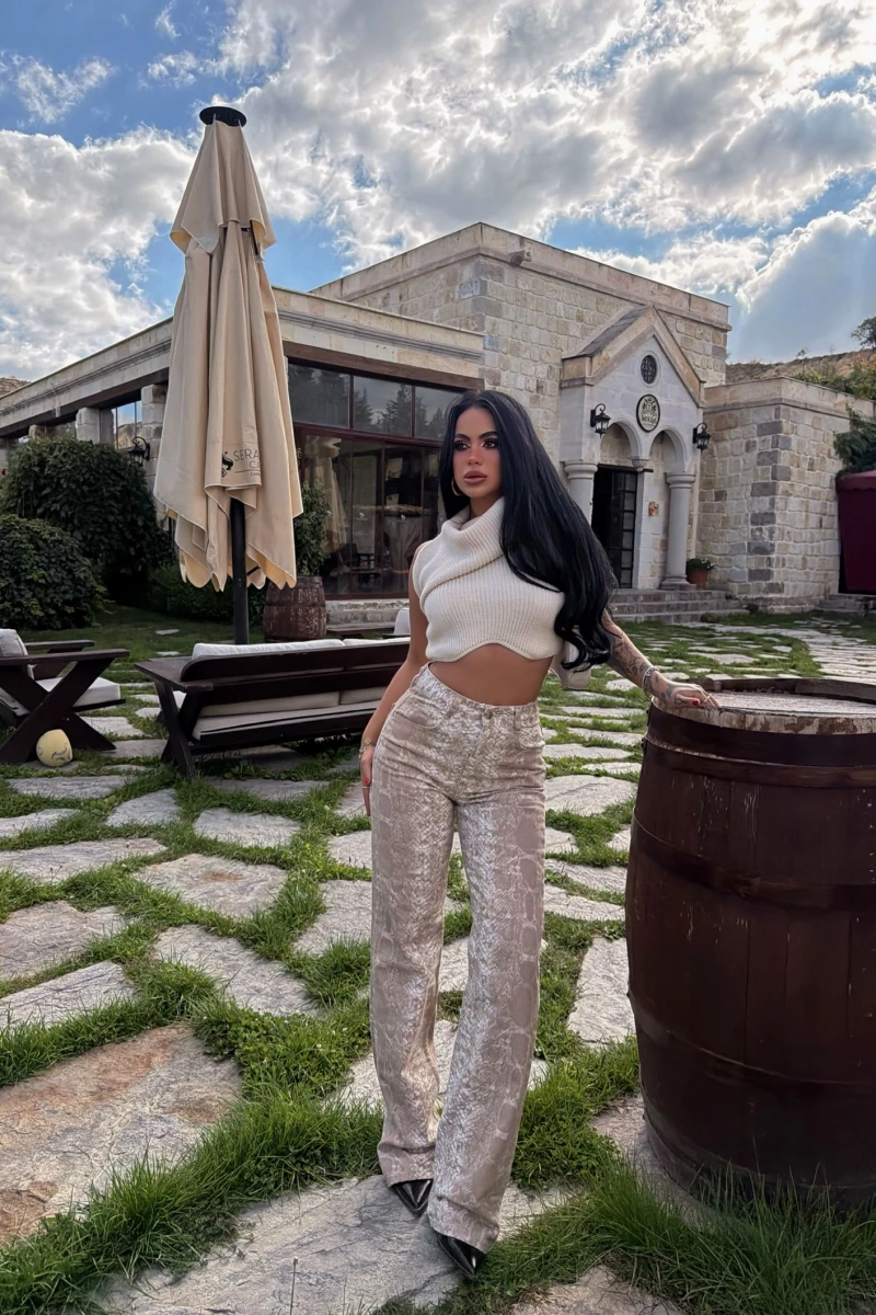 Yılan Desen Wide Leg Pantolon