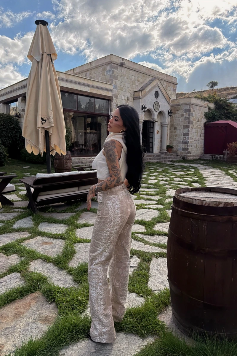 Yılan Desen Wide Leg Pantolon