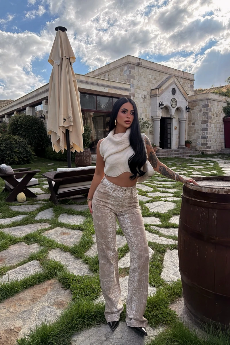 Yılan Desen Wide Leg Pantolon