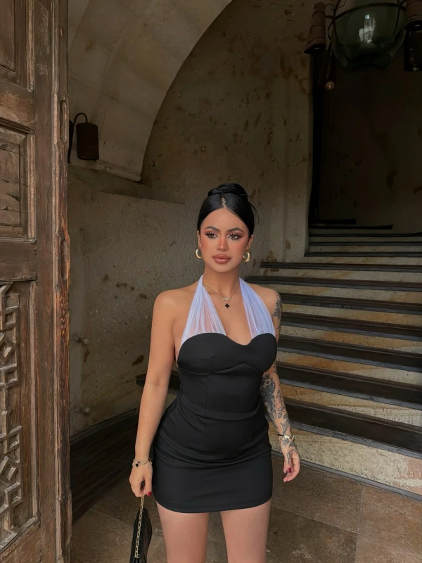 Yaka Tül Gloplu Elbise