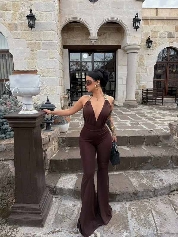 Kahve Aksesuar Askılı Tulum