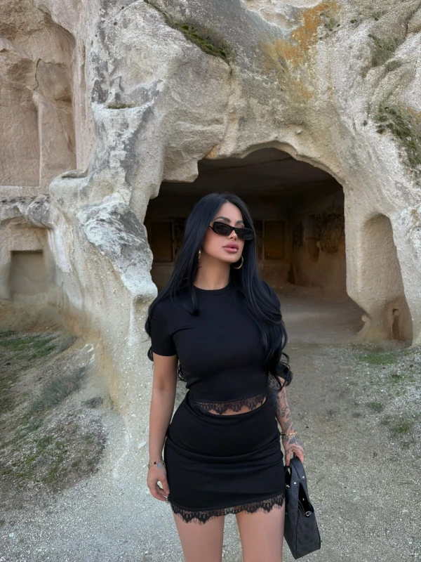 Siyah Dantel Etekli İkili Takım