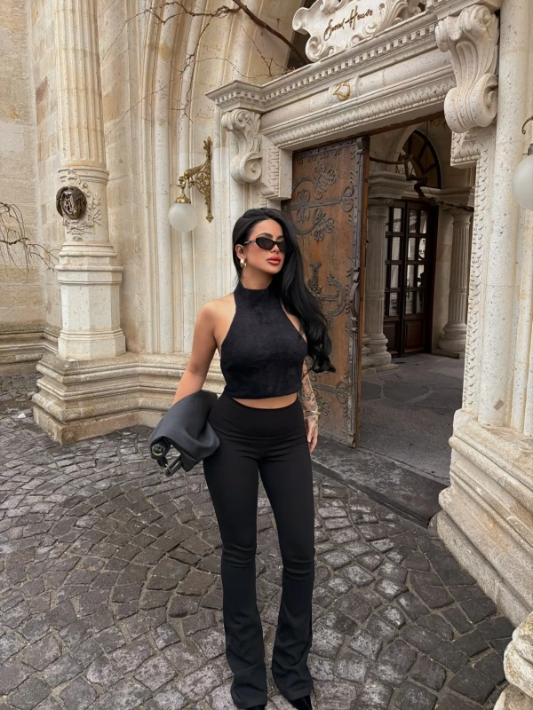 Siyah Ribanalı Yüksek Bel Tayt