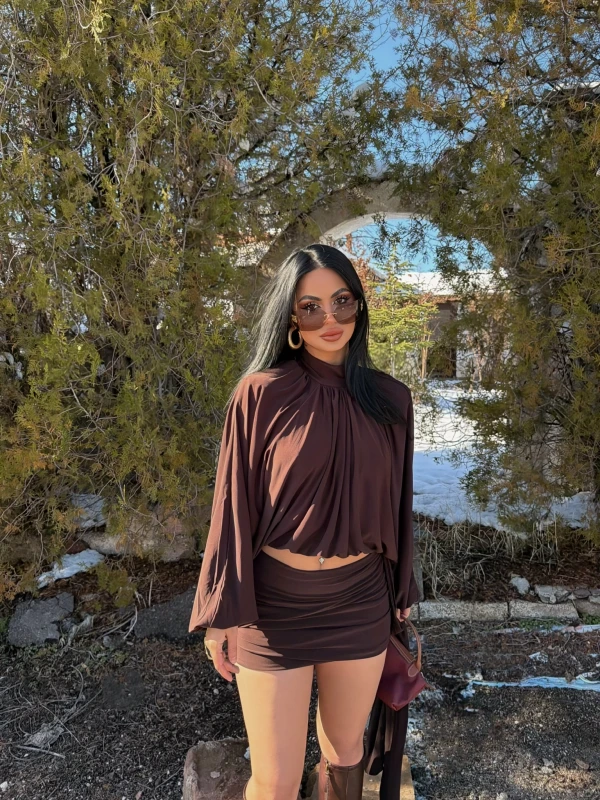 Kahve Omuz Vatkalı Sandy İkili Takım