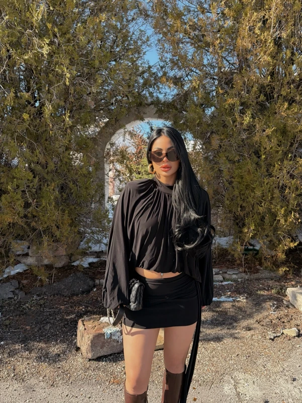 Siyah Omuz Vatkalı Sandy İkili Takım