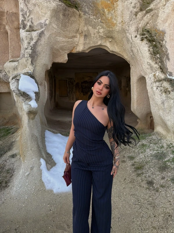 Lacivert Tek Omuz Dokuma Takım