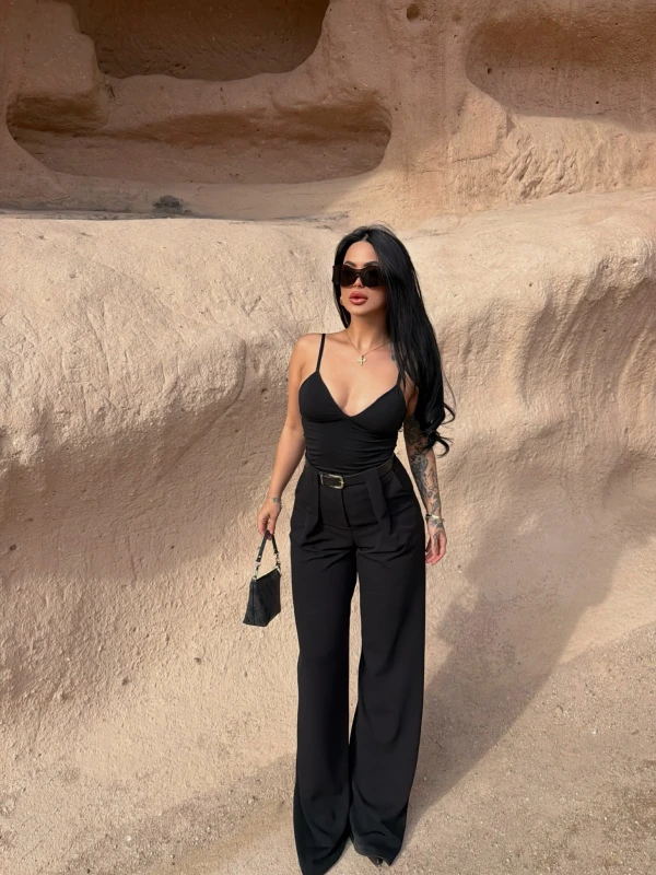 Kemerli Yüksek Bel Örme Pantolon