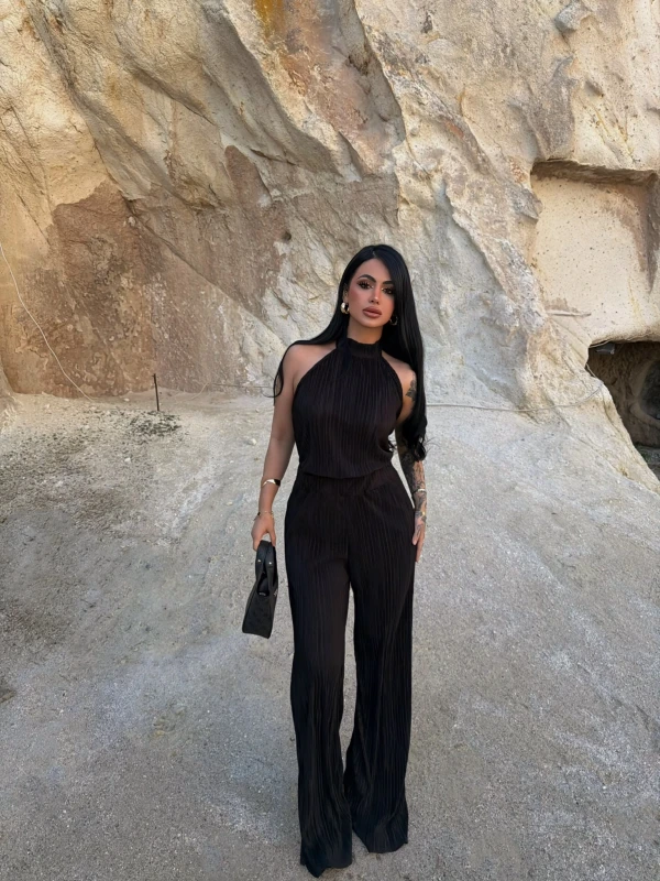 Siyah Sırt Dekolte Fitilli Takım