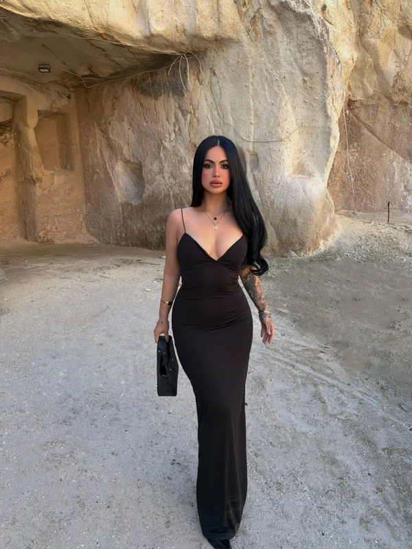 Siyah İp Askılı Maxi Basic Elbise