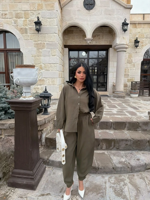 Haki Modal Gömlek Pantolon İkili Takım
