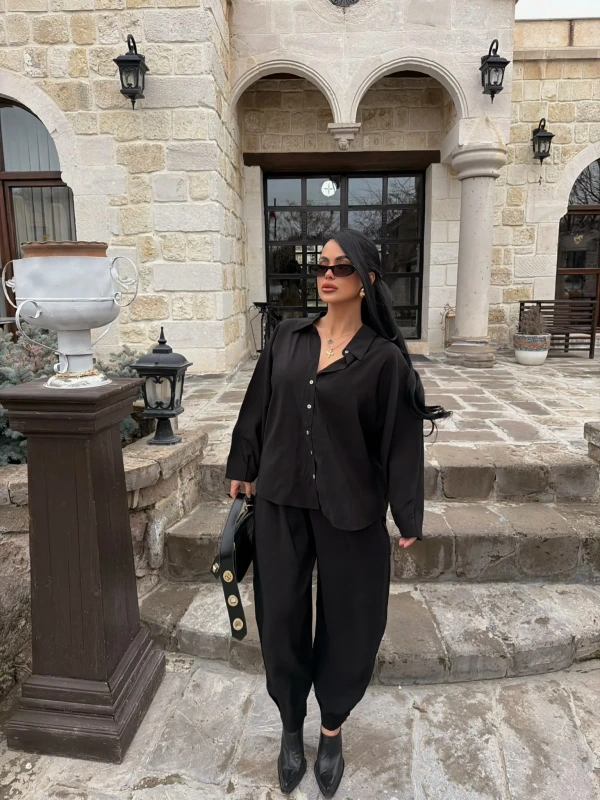 Siyah Modal Gömlek Pantolon İkili Takım