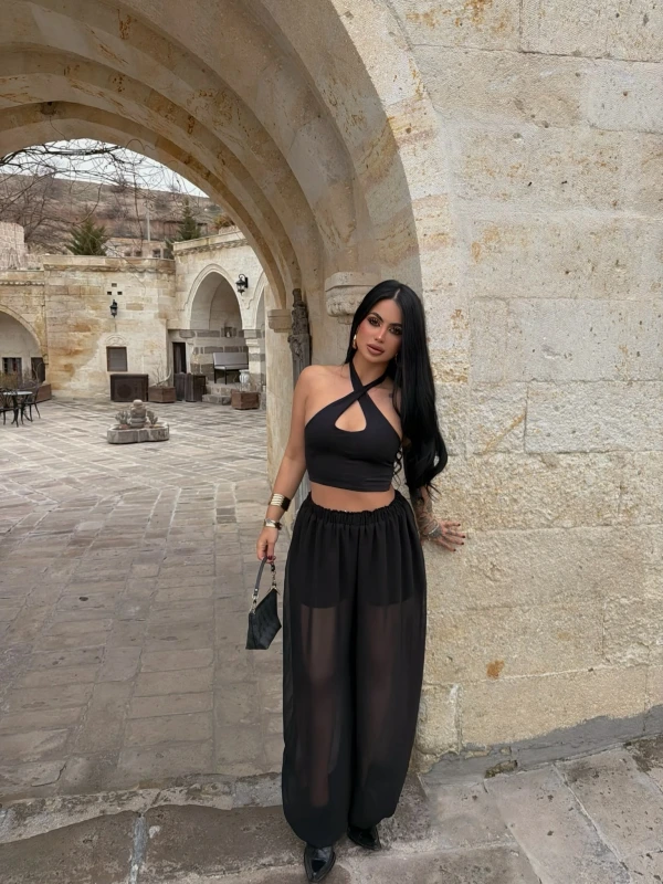 Siyah İçi Astarlı Şalvar Pantolon