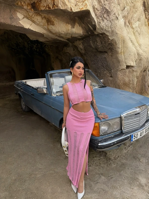 Pembe Triko Etek Büstiyer İkili Takım