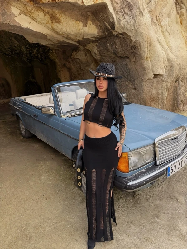 Siyah Triko Etek Büstiyer İkili Takım