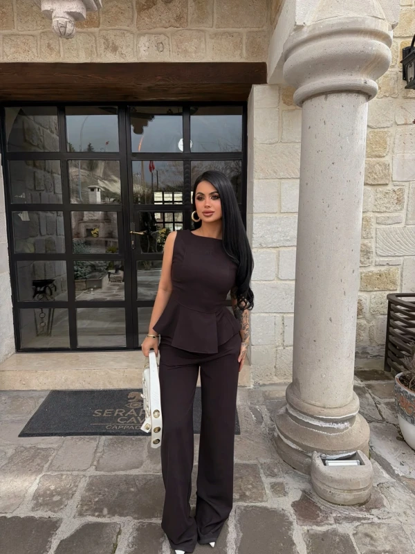 Kahve Sıfır Kol Belden Oturtmalı Takım