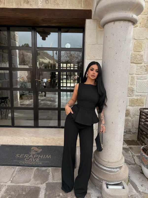 Siyah Sıfır Kol Belden Oturtmalı Takım