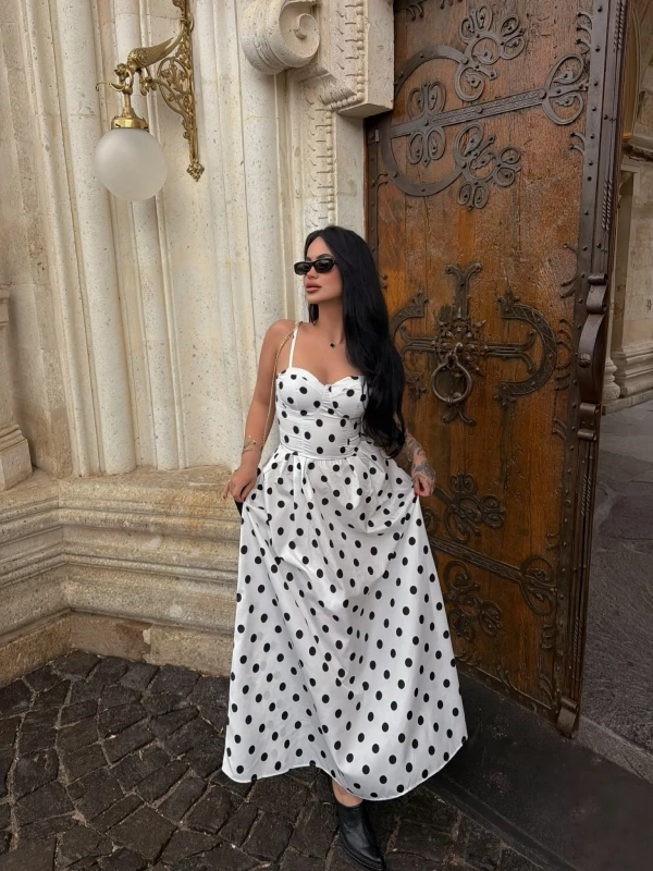 Puantiyeli İçi Destekli Elbise