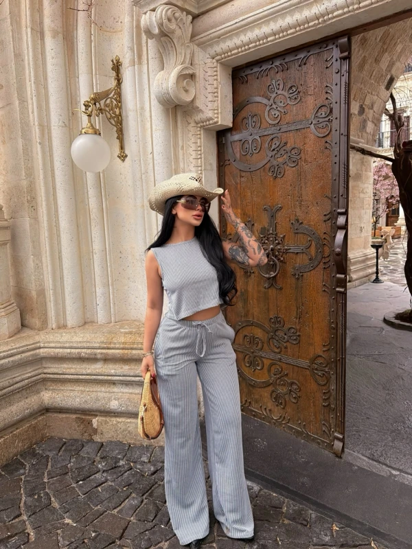 Gri Sırt Bağlamalı Line İkili Takım