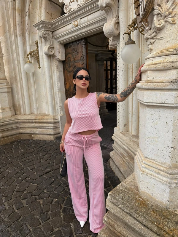 Pembe Sırt Bağlamalı Line İkili Takım