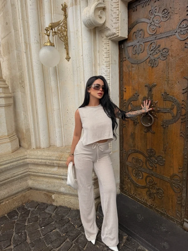 Bej Sırt Bağlamalı Line İkili Takım