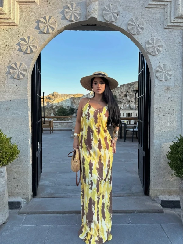 Sırt Çapraz Digital Maxi Elbise