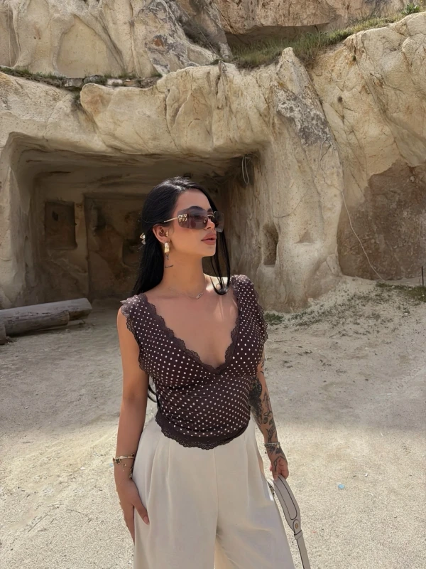 Kahve Puantiyeli Güpürlü Bralet