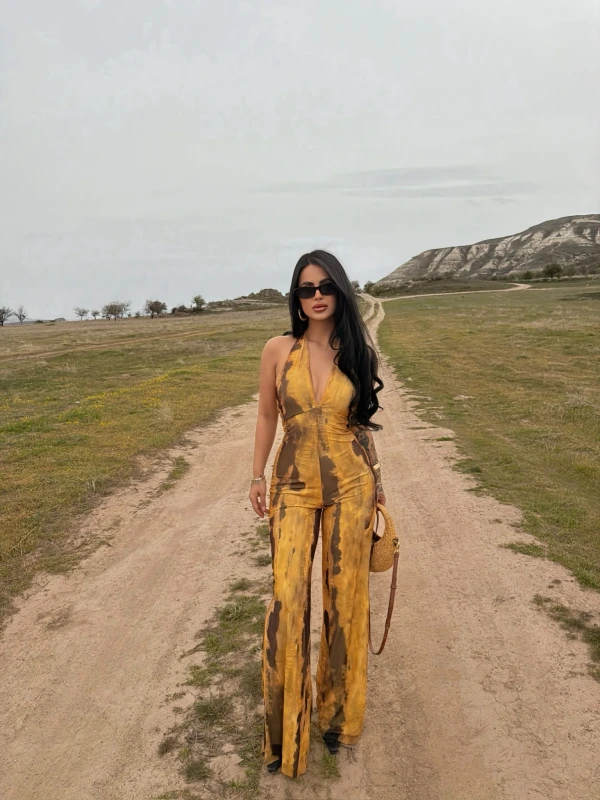 Batik Amber Boyundan Geçmeli Tulum