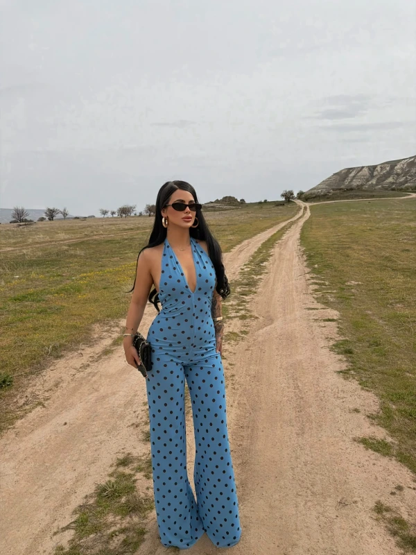 Puantiyeli Amber Boyundan Geçmeli Tulum