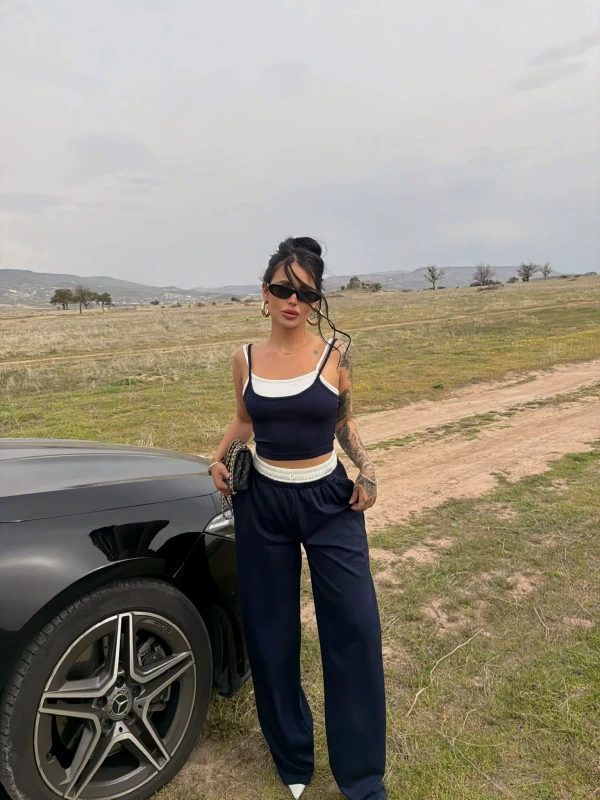 Lacivert Garnili Modal İkili Takım