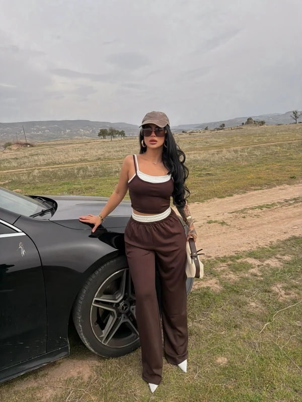 Kahve Garnili Modal İkili Takım