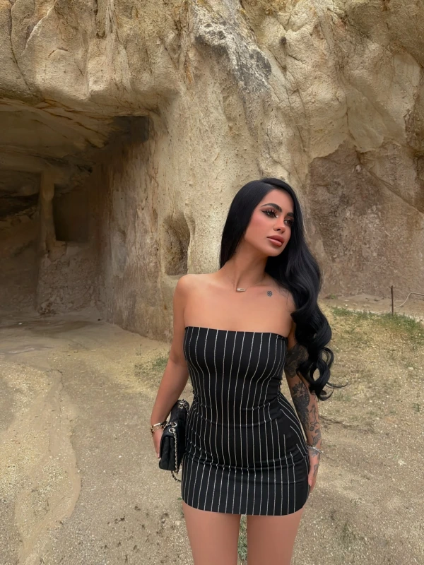 Siyah Midnight Taşlı Mini Elbise